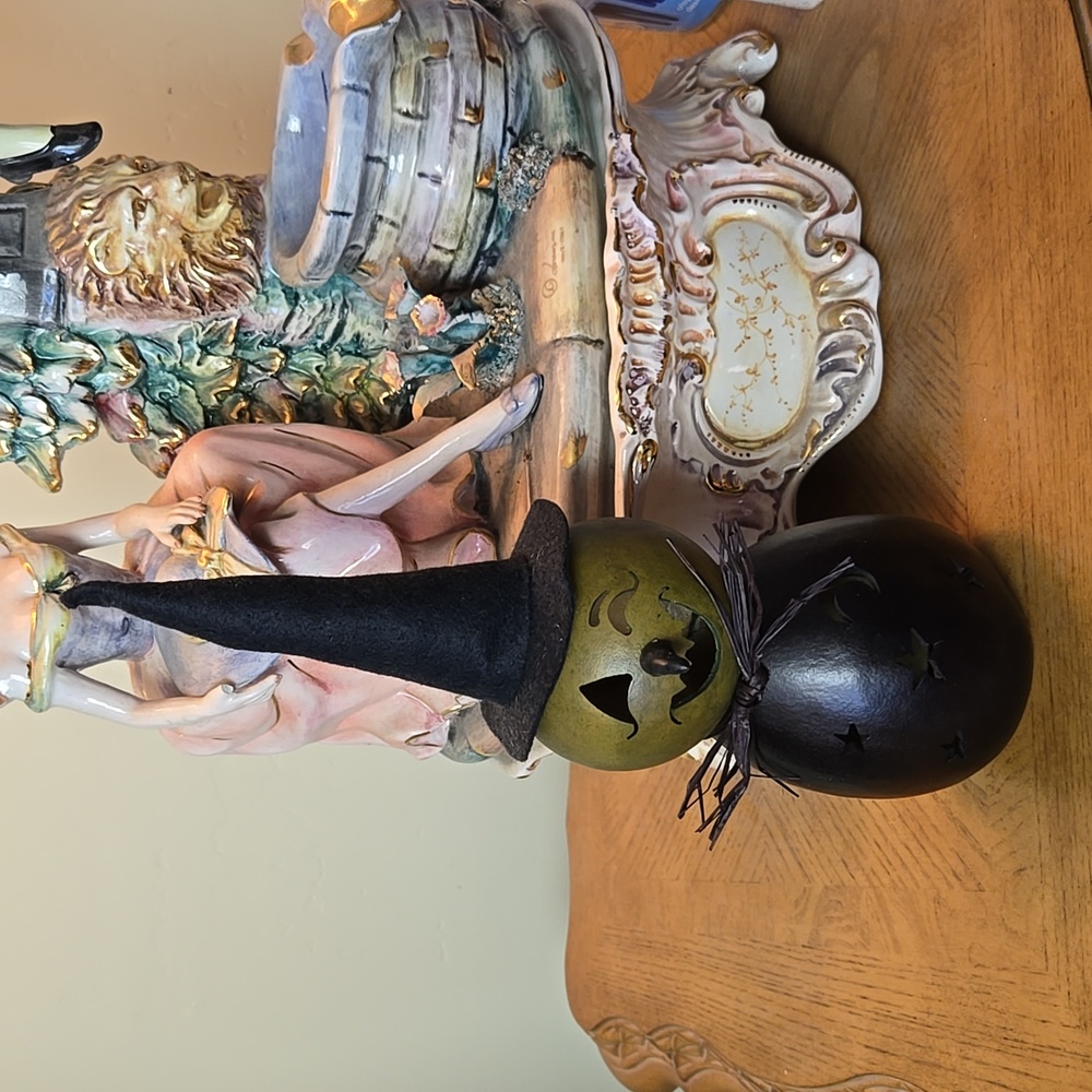 Primitive handmade Gourd witch votive halloween figure